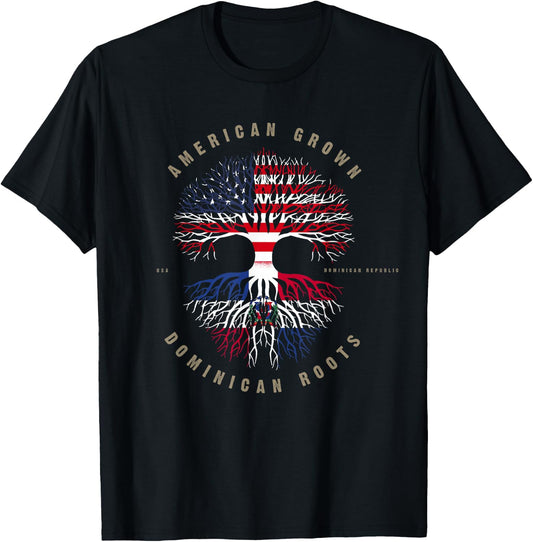 American Grown Dominican Roots Dominican Republic T-Shirt - T-Shirt | Black