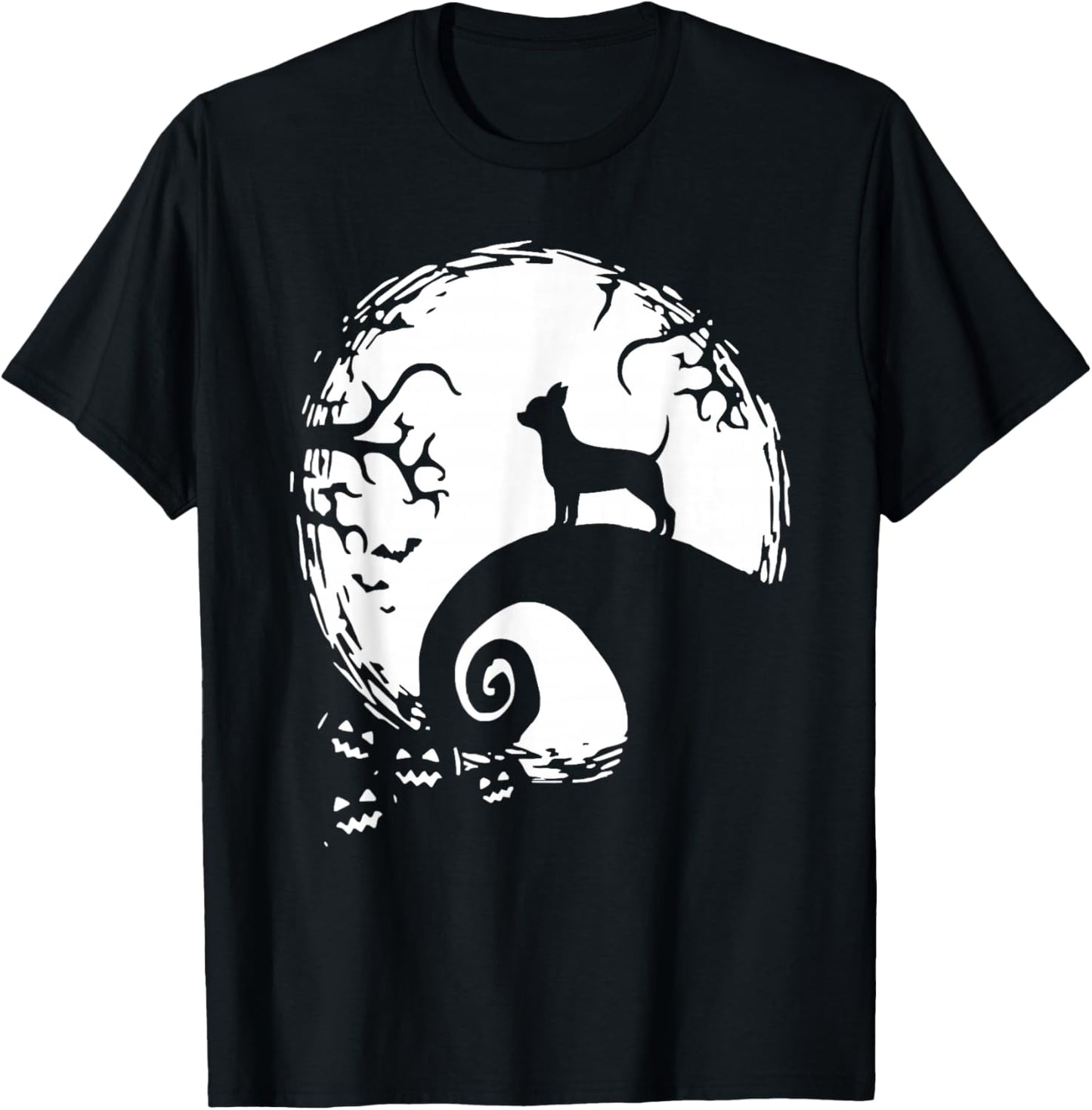 Chihuahua Dog Halloween With Moon Pumpkin Silhouette T-Shirt - T-Shirt | Black