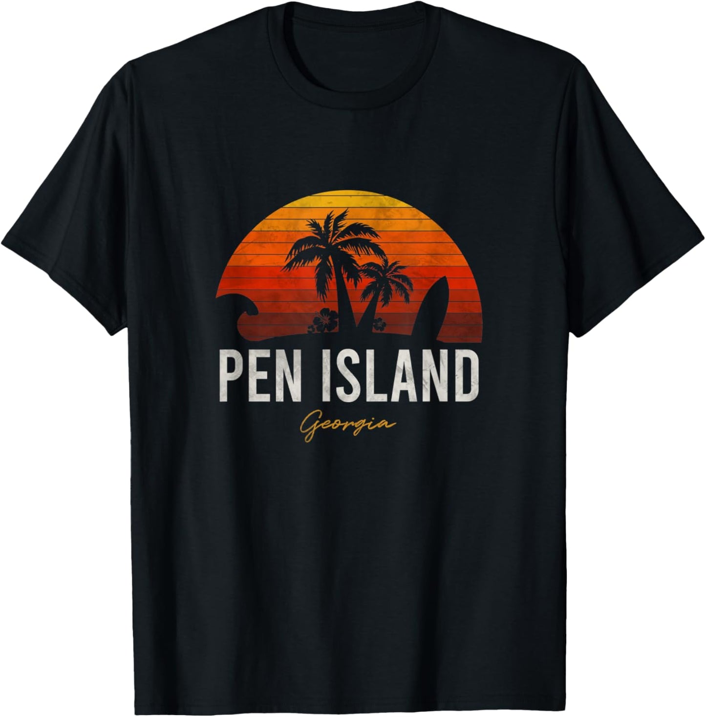 Pen Island Beach Georgia GA Palms Vacation Surf Sundown Men Women Kids T-Shirt - T-Shirt | Black