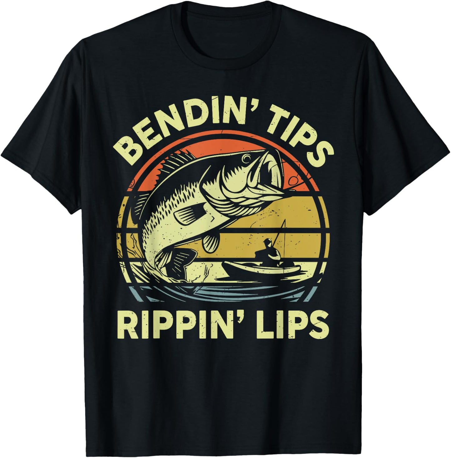 Kayak Fishing Bendin Tips Rippin Lips Funny Fisherman Dad T-Shirt - T-Shirt | Black