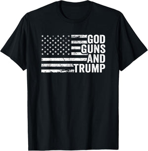 God Guns And Trump - Funny Pro Gun Republican USA Flag T-Shirt - T-Shirt | Black