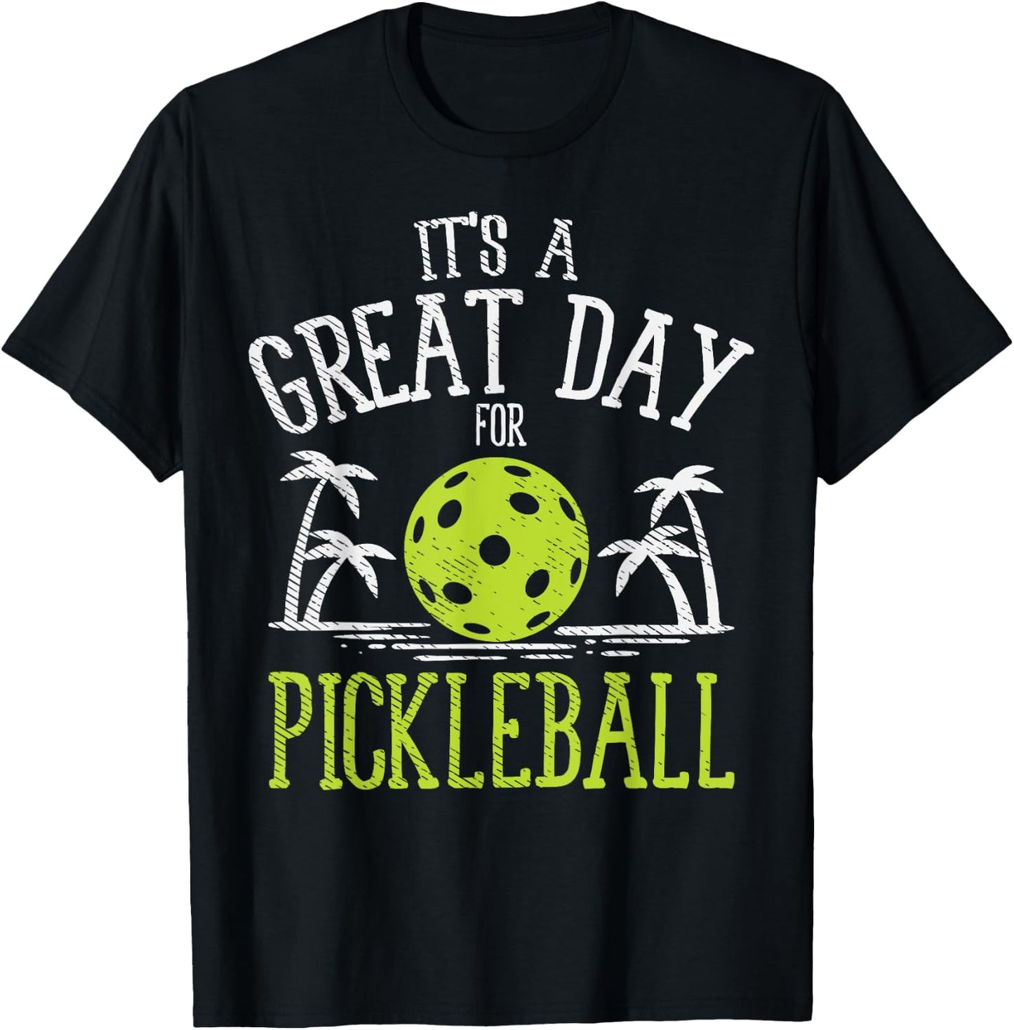 Great Day Pickleball Palm Trees Pickle Ball Beach Sport Gift T-Shirt - T-Shirt | Black