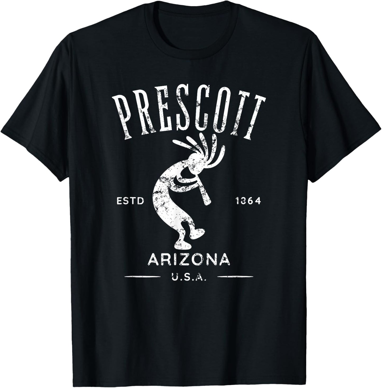 Prescott Arizona Dancing Kokopelli Distressed Design T-Shirt - T-Shirt | Black