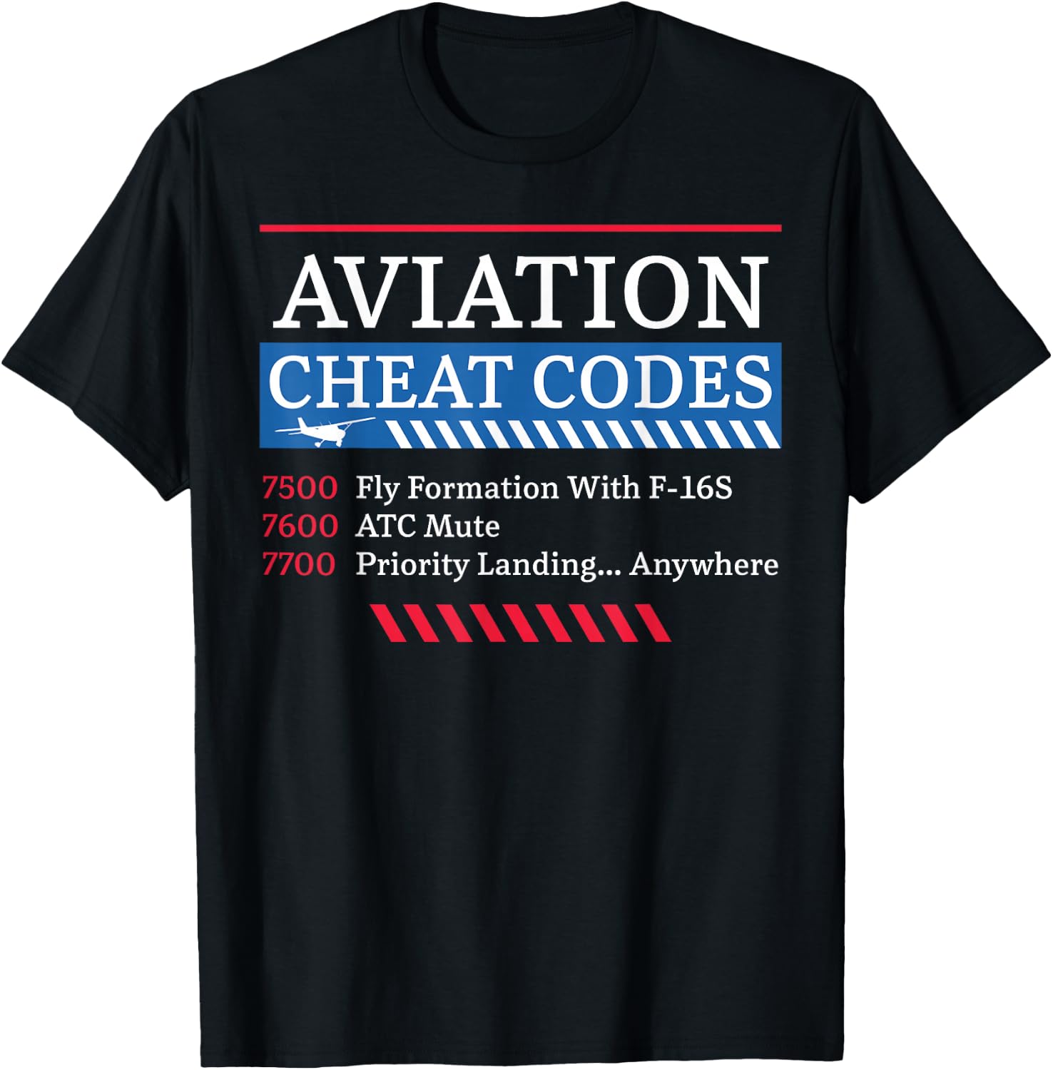 Airplane Pilot Aviation Cheat Codes 7500 Fly Formation With T-Shirt - T-Shirt | Black