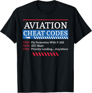 Airplane Pilot Aviation Cheat Codes 7500 Fly Formation With T-Shirt - T-Shirt | Black