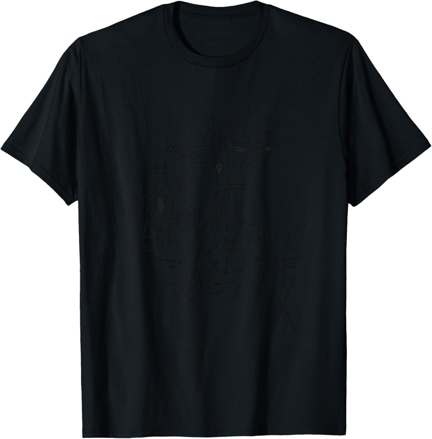 Ancient Greece, Rome, Egypt, Gold, and Treasure - -Adults - Grey - Small - Short Sleeve - - Historical Graffiti - Alexamenos Graffiti - Graffito - Roman - Jesus - Christian T-Shirt - T-Shirt | Black