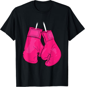 Pink Boxing Gloves Breast Cancer Awareness Cool Warrior T-Shirt - T-Shirt | Black