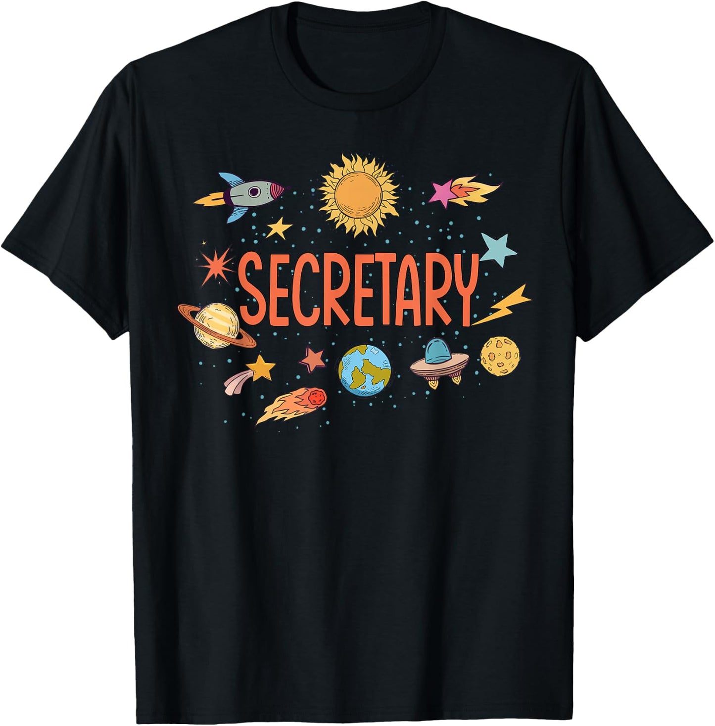 Secretary Rocket Blast Off Outer Space Teacher Women Kids T-Shirt - T-Shirt | Black