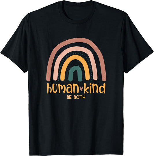 Human Kind Be Both Equality Kindness Humankind Retro Rainbow T-Shirt - T-Shirt | Black