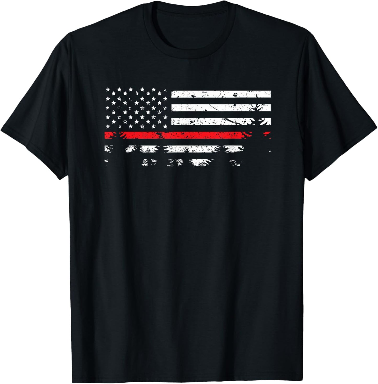 Wildland Firefighter Red Line American Flag T-Shirt - T-Shirt | Black