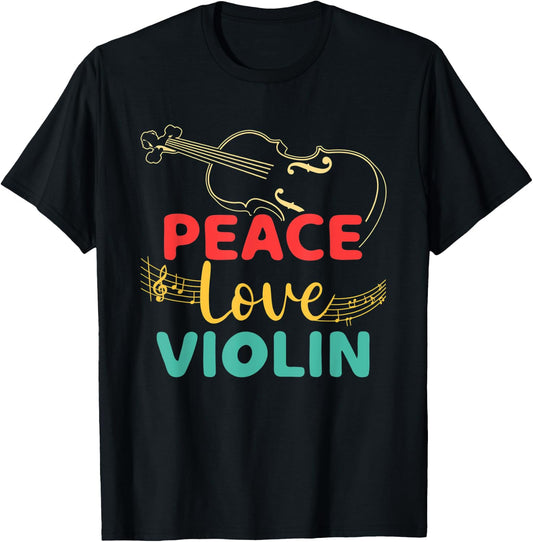 Peace Violin Love Fiddle Player Violinist Instrument Concert T-Shirt - T-Shirt | Black