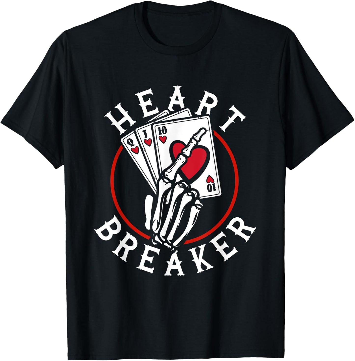 Heart Breaker Skeleton Playing Cards Poker Casino Love Game T-Shirt - T-Shirt | Black