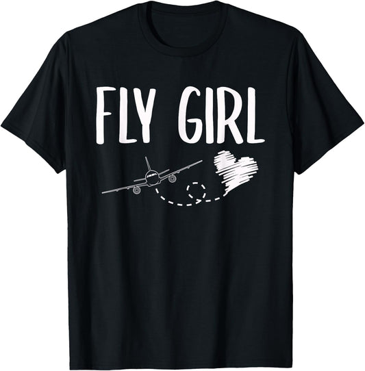 Plane Airplane Flying Travel Flight Attendant Fly Girl Heart T-Shirt - T-Shirt | Black