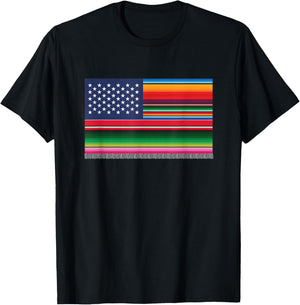 American Serape Blanket Striped Flag for Hispanic Chicano T-Shirt - T-Shirt | Black