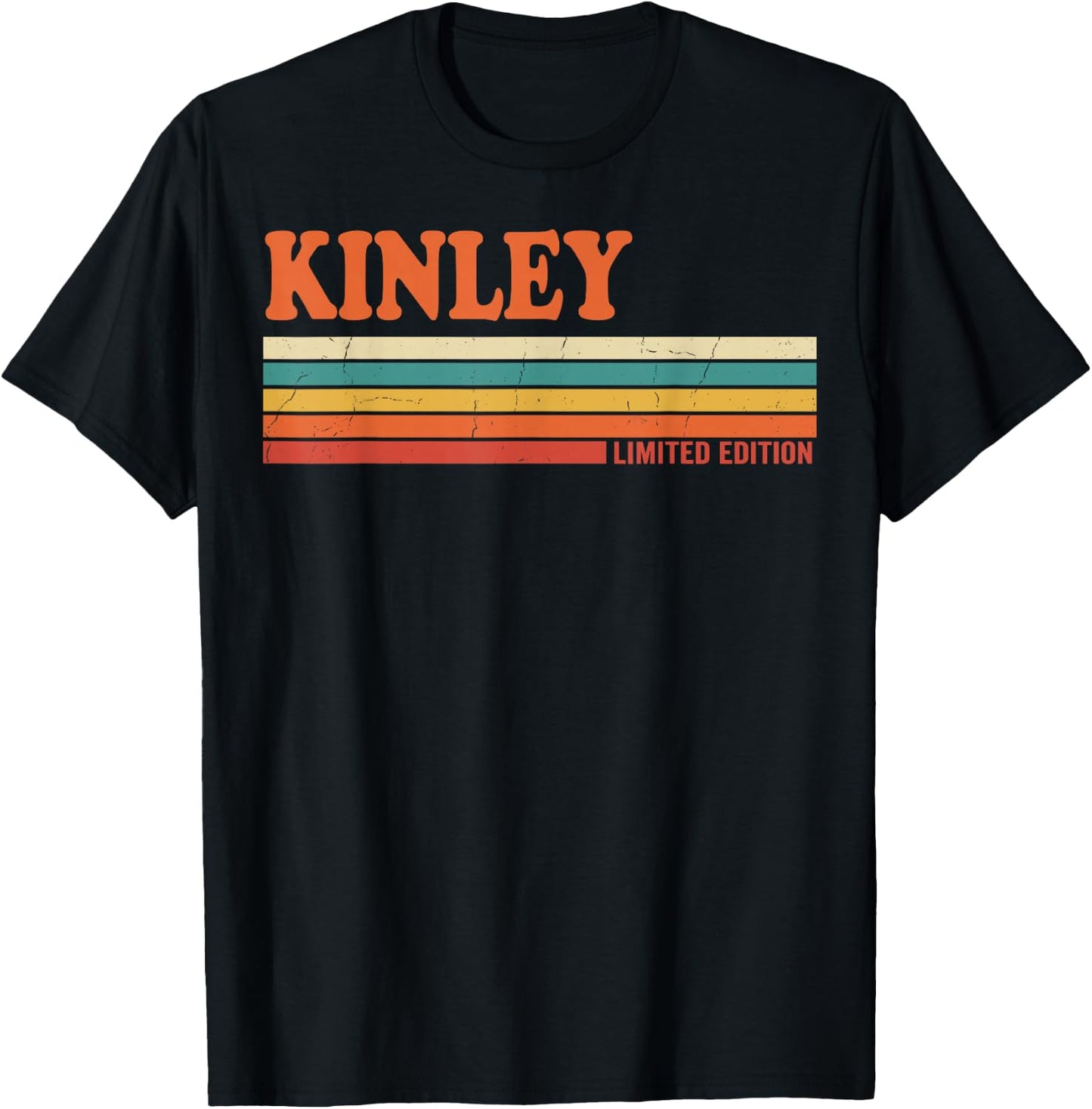Kinley Retro Personalized First Name Vintage Stripes T-Shirt - T-Shirt | Black
