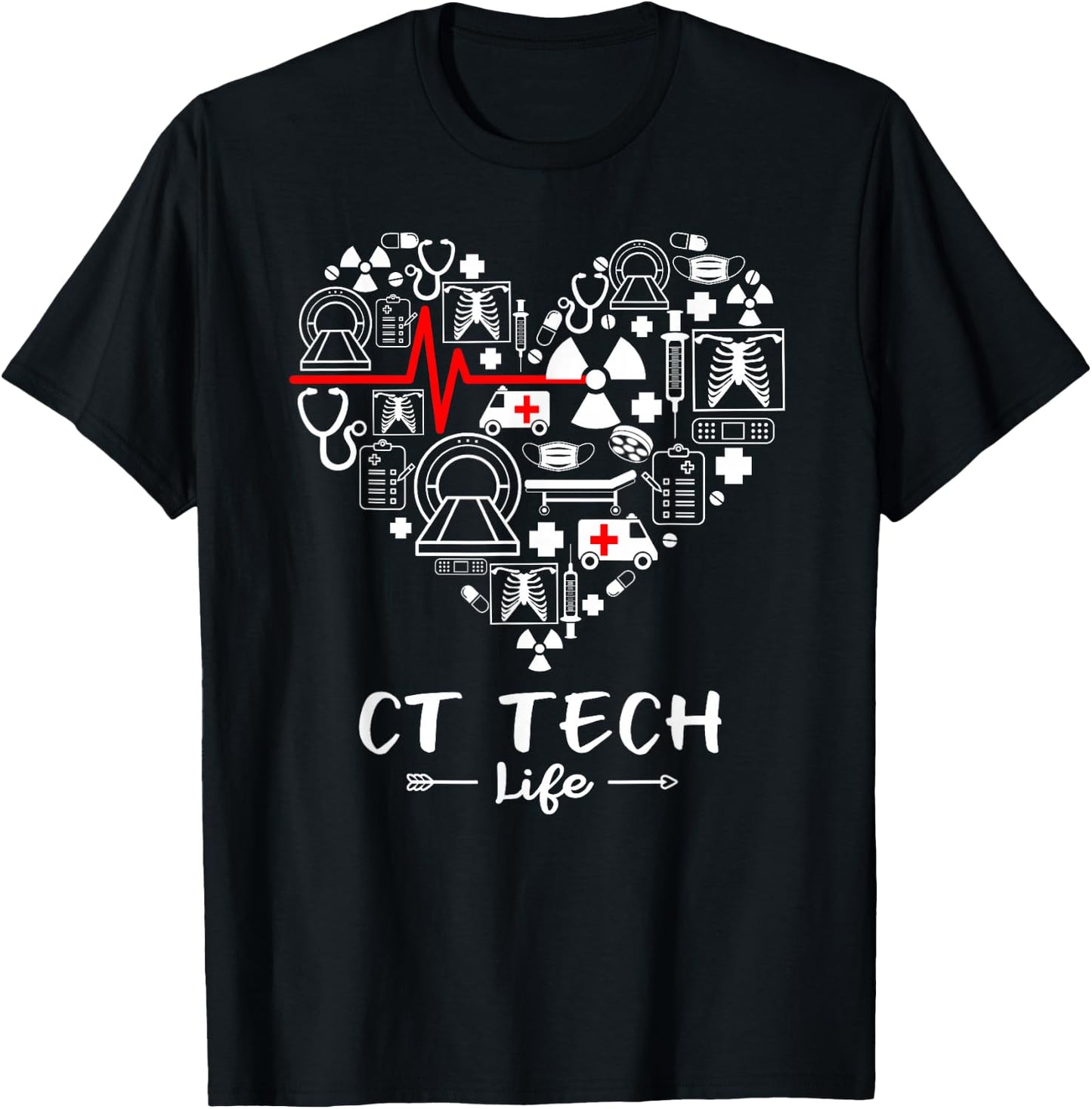 CT Tech Life Heart Funny Technologist T-Shirt - T-Shirt | Black