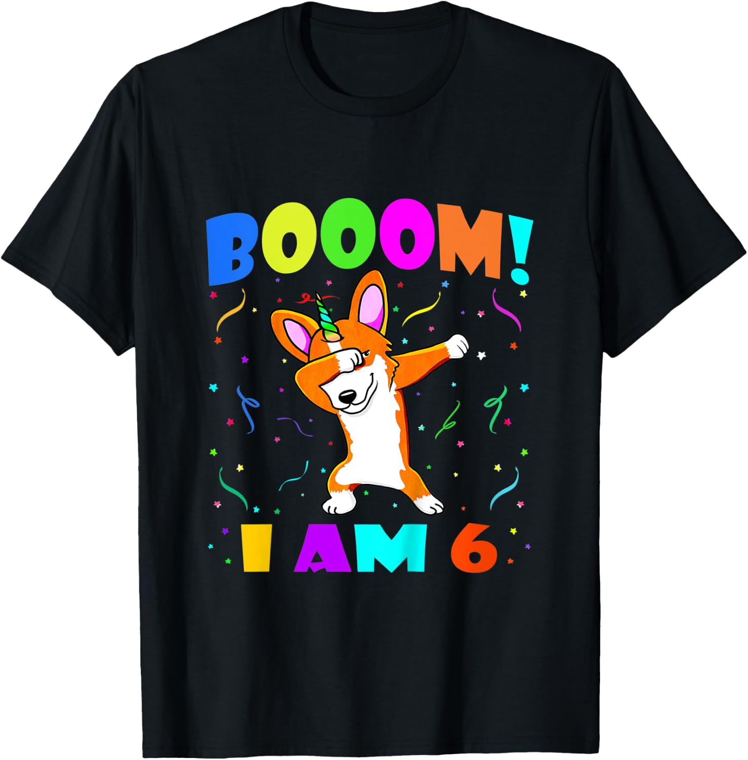 Kids Dabbing Corgicorn Booom! I Am 6 Boy Girl 6th Birthday Outfit T-Shirt - T-Shirt | Black
