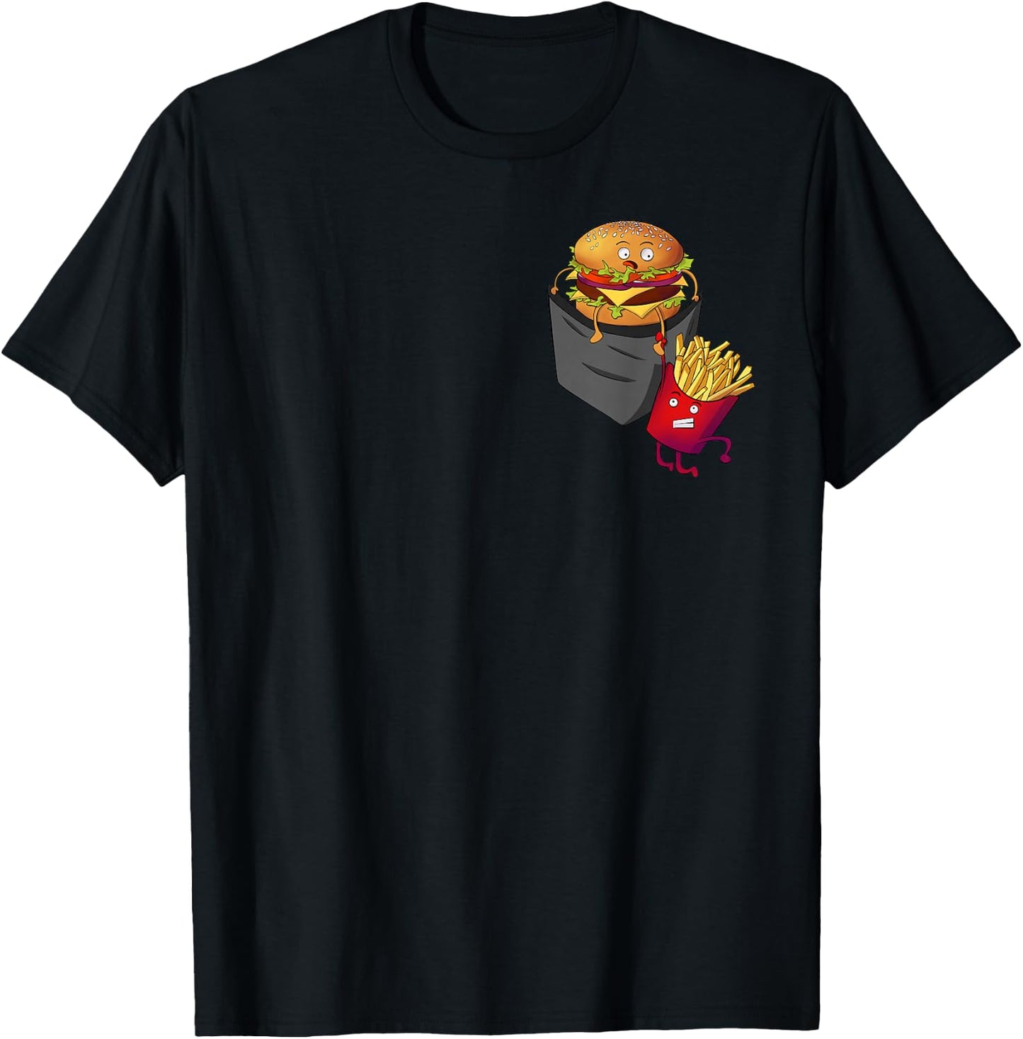 Fast Food in Pocket - Fries Burger Pommes Frites Potato T-Shirt - T-Shirt | Black