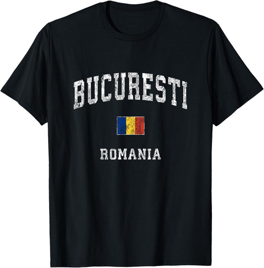 Bucharest Romania Vintage Athletic Sports Design T-Shirt - T-Shirt | Black