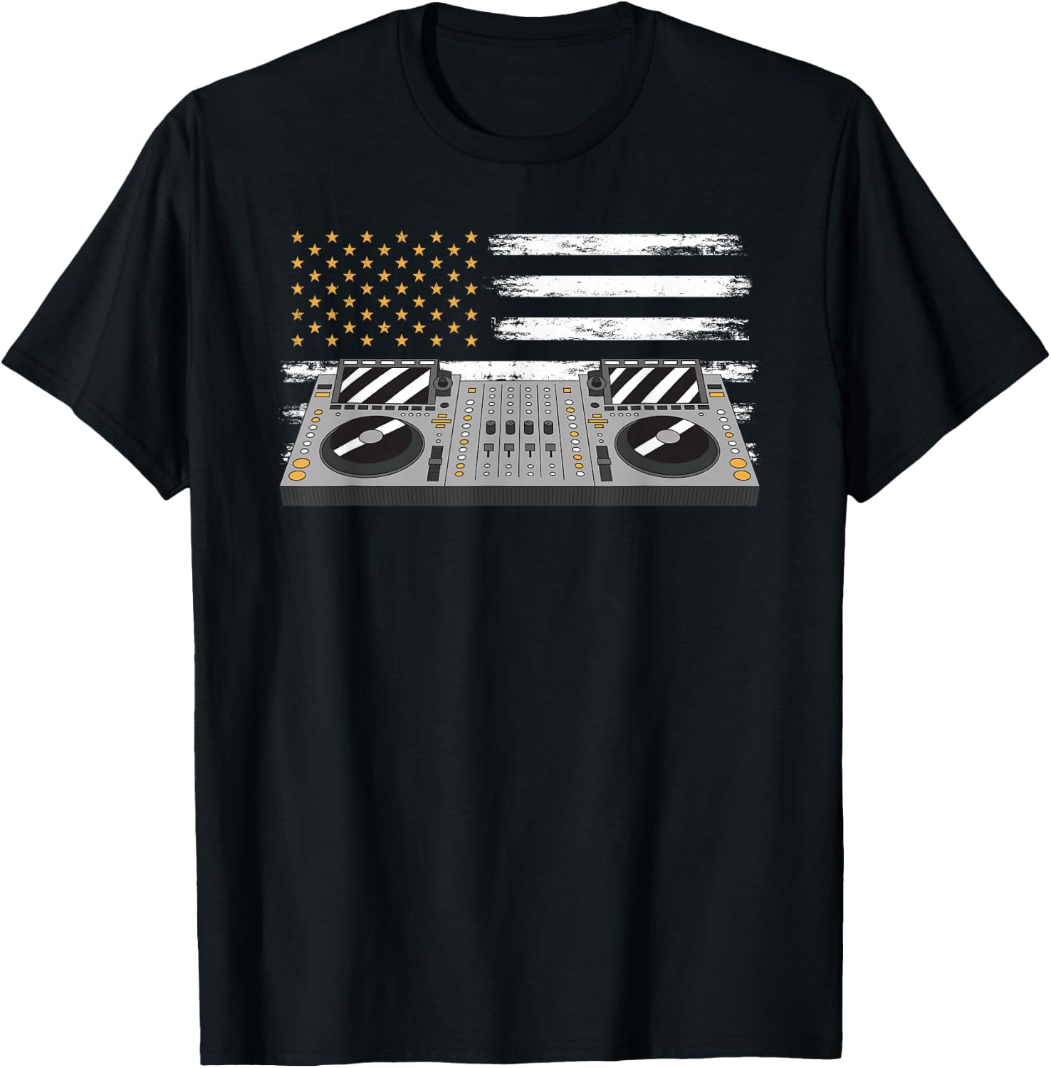 American Flag Sound Mixer 4th of July Patriotic DJ T-Shirt - T-Shirt | Black