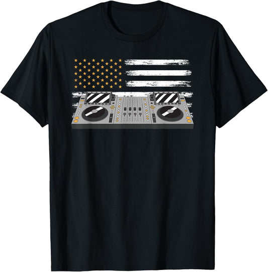 American Flag Sound Mixer 4th of July Patriotic DJ T-Shirt - T-Shirt | Black