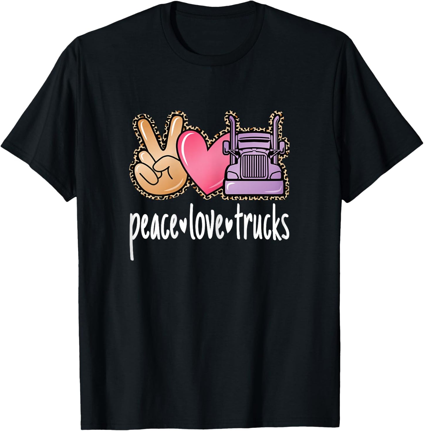 Peace Love Trucks Cute Big Rig Trucker Women Girls T-Shirt - T-Shirt | Black