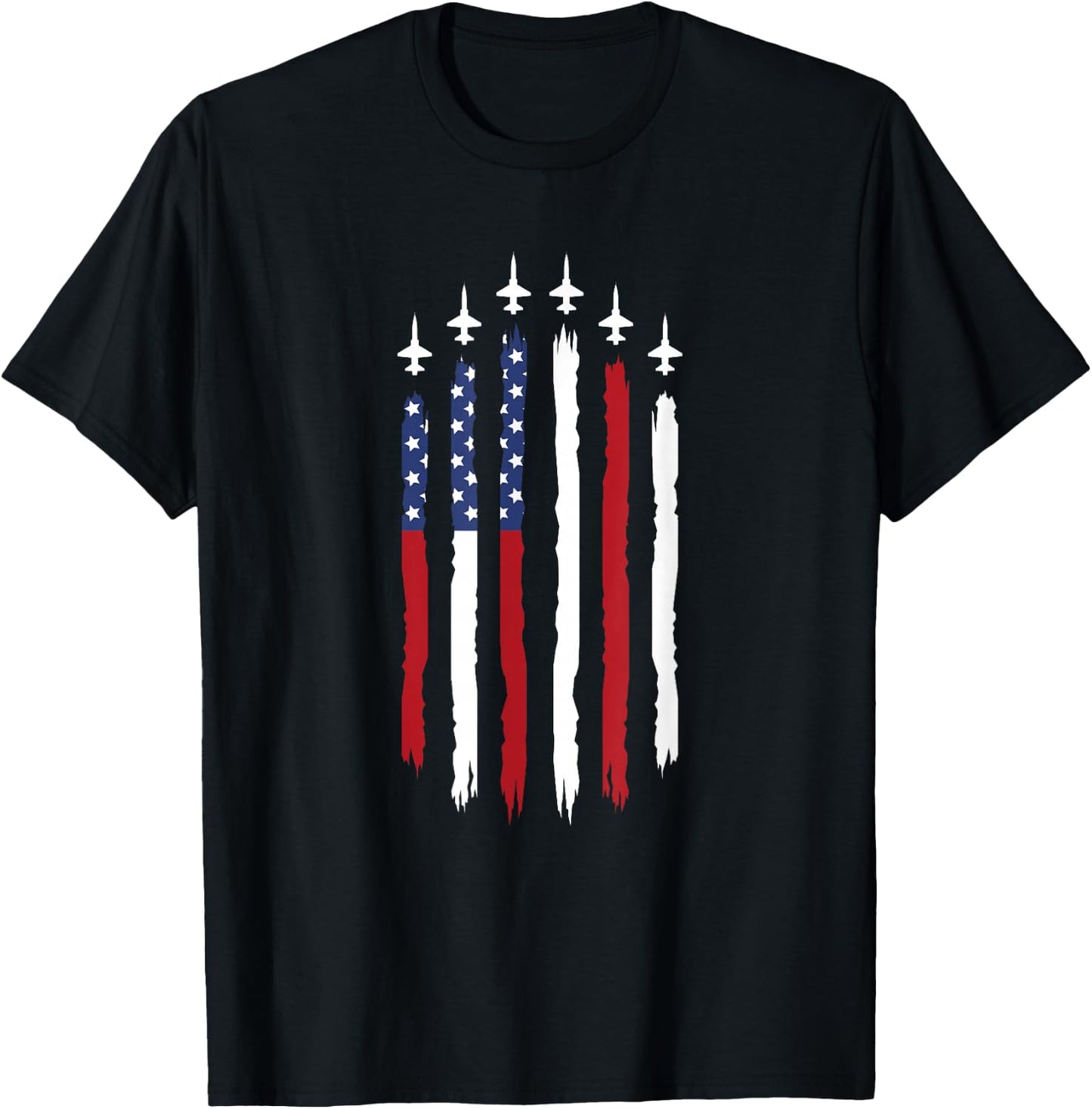 Patriotic Red White Blue USA Flag Fighter Jets 4th of July T-Shirt - T-Shirt | Black