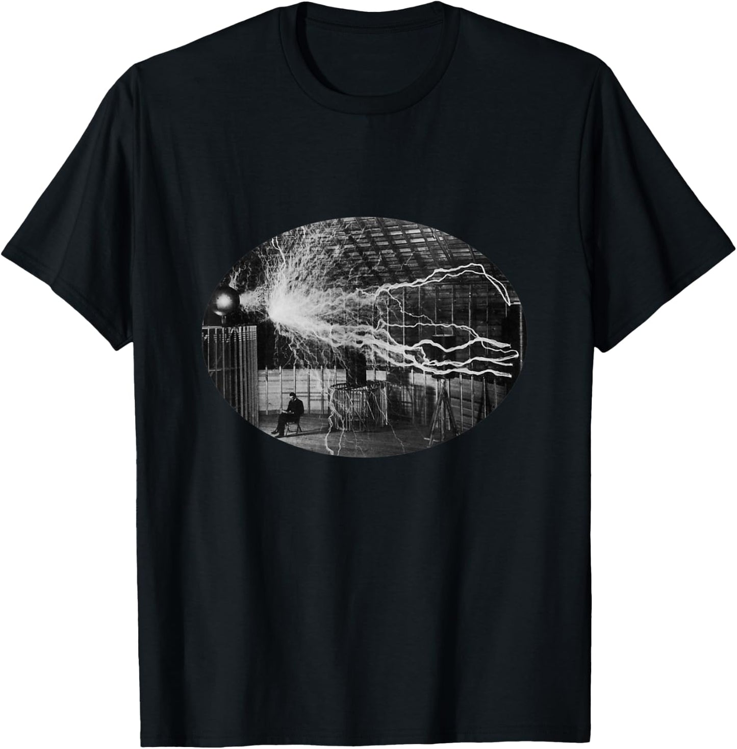 Nikola Tesla | Tesla with Tesla Coil Historical Shirt T-Shirt - T-Shirt | Black