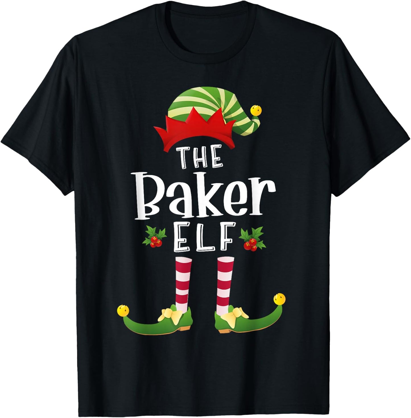 Baker Christmas Elf Matching Pajama X-Mas Party T-Shirt - T-Shirt | Black