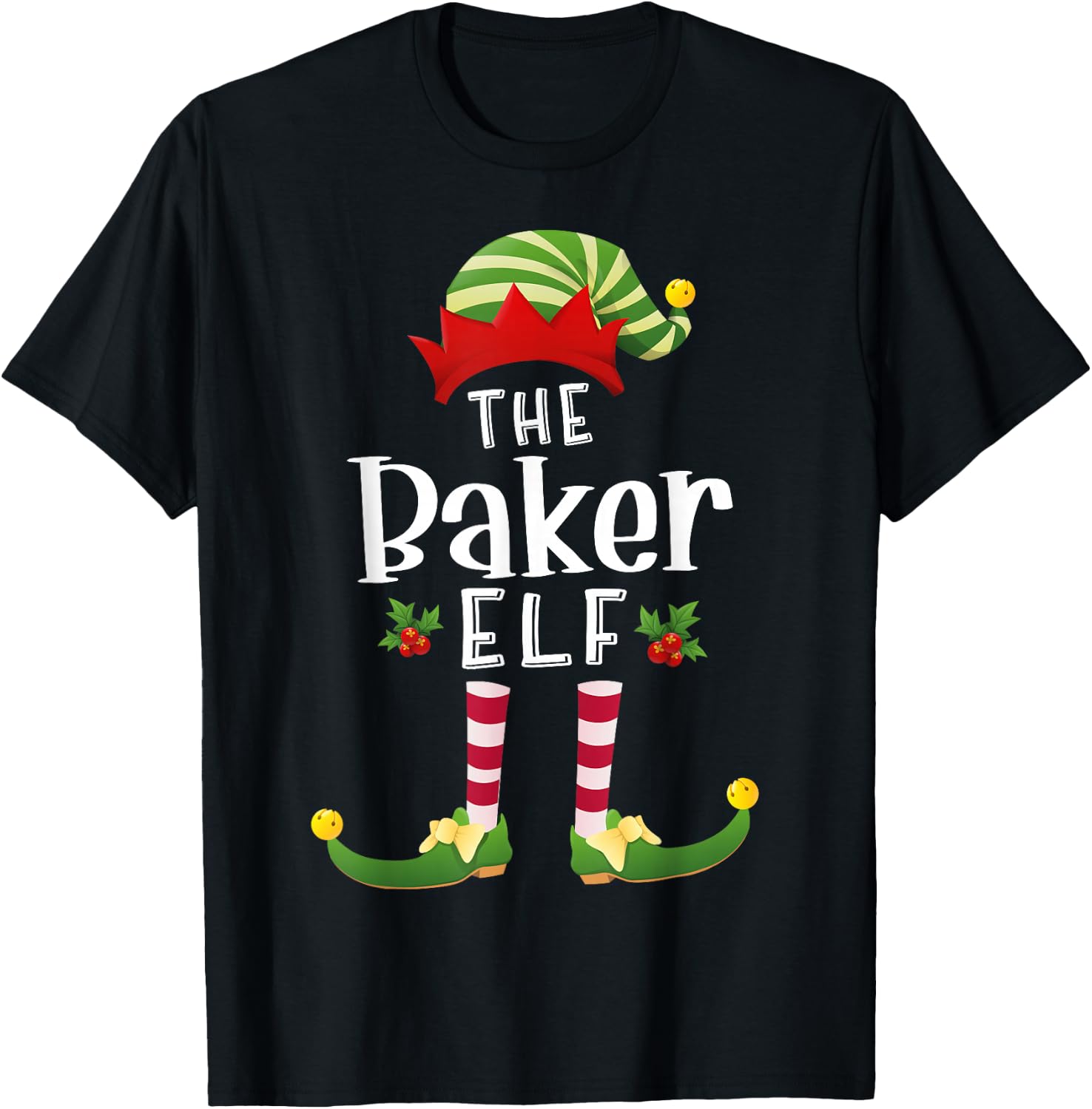 Baker Christmas Elf Matching Pajama X-Mas Party T-Shirt - T-Shirt | Black