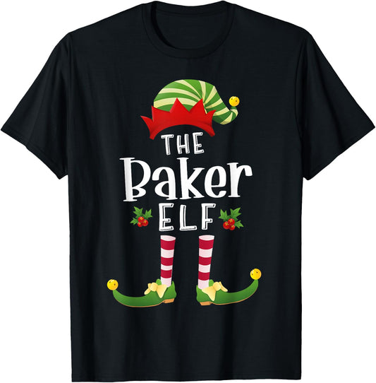 Baker Christmas Elf Matching Pajama X-Mas Party T-Shirt - T-Shirt | Black