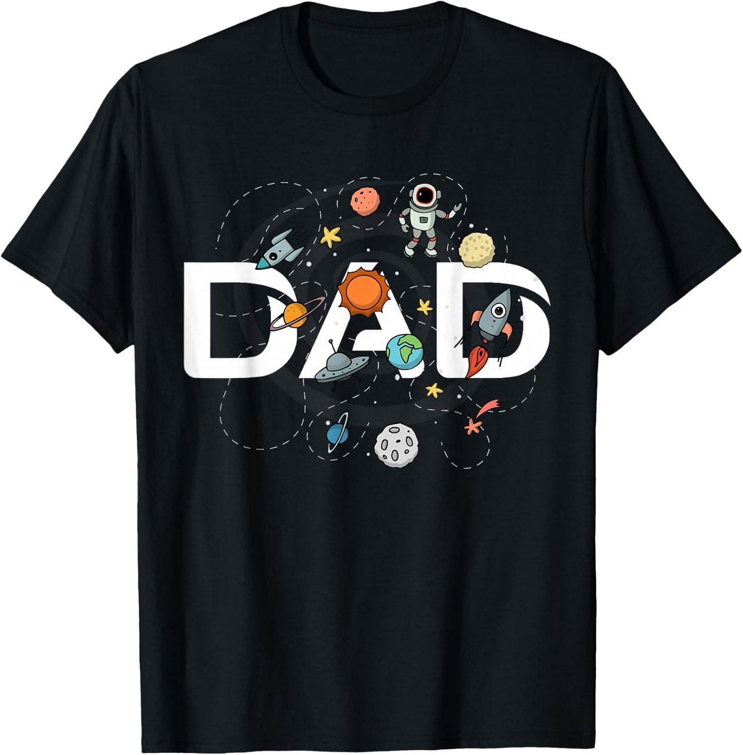 Dad Outer Space Birthday Party Grandson Nephew Universe Pop T-Shirt - T-Shirt | Black