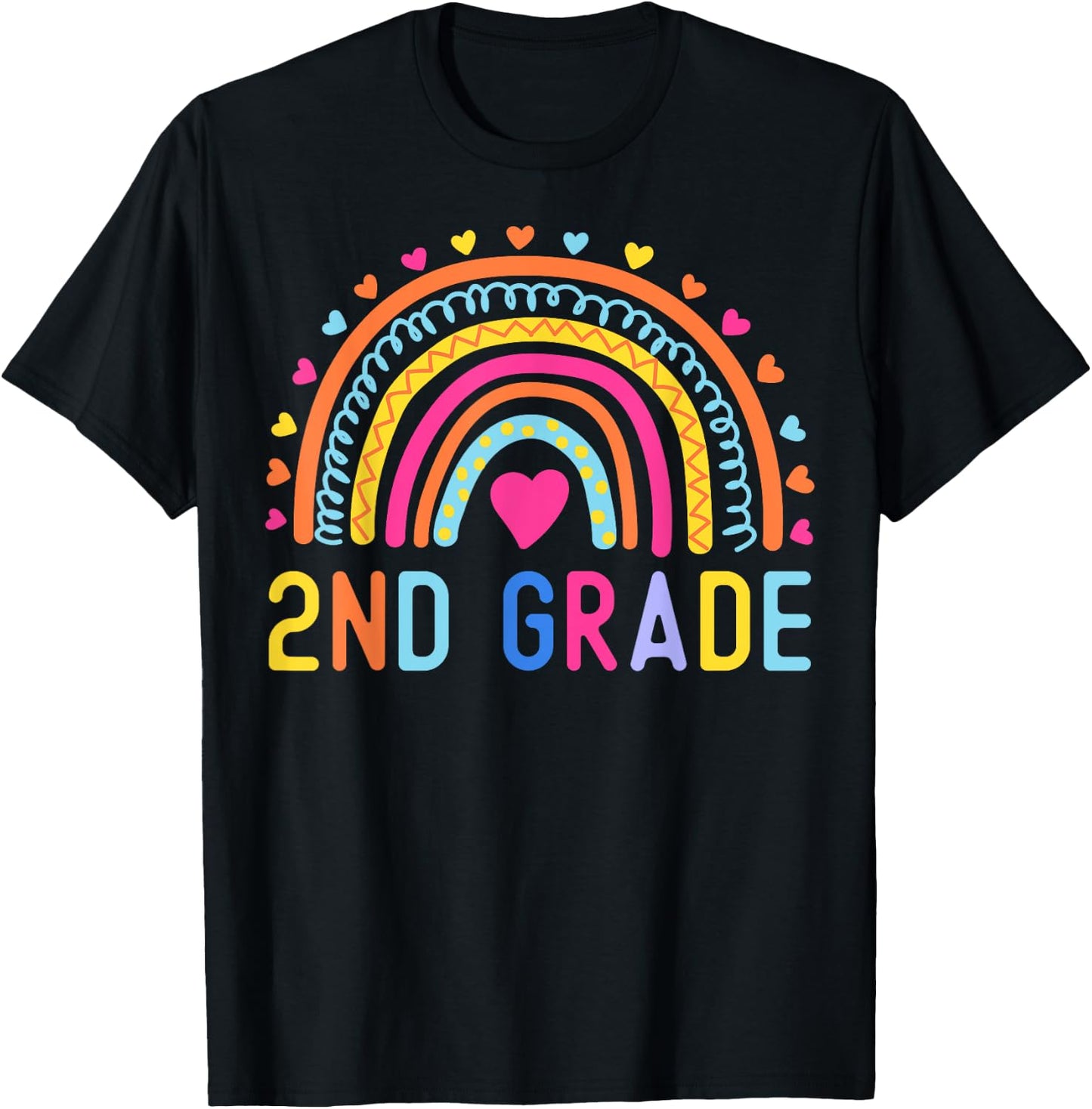 2nd Grade Rainbow Girl Boys Teacher Hello Second Grade Squad T-Shirt - T-Shirt | Black