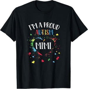 Puzzle Heart I'm A Proud Autism Mimi Autism Awareness T-Shirt - T-Shirt | Black