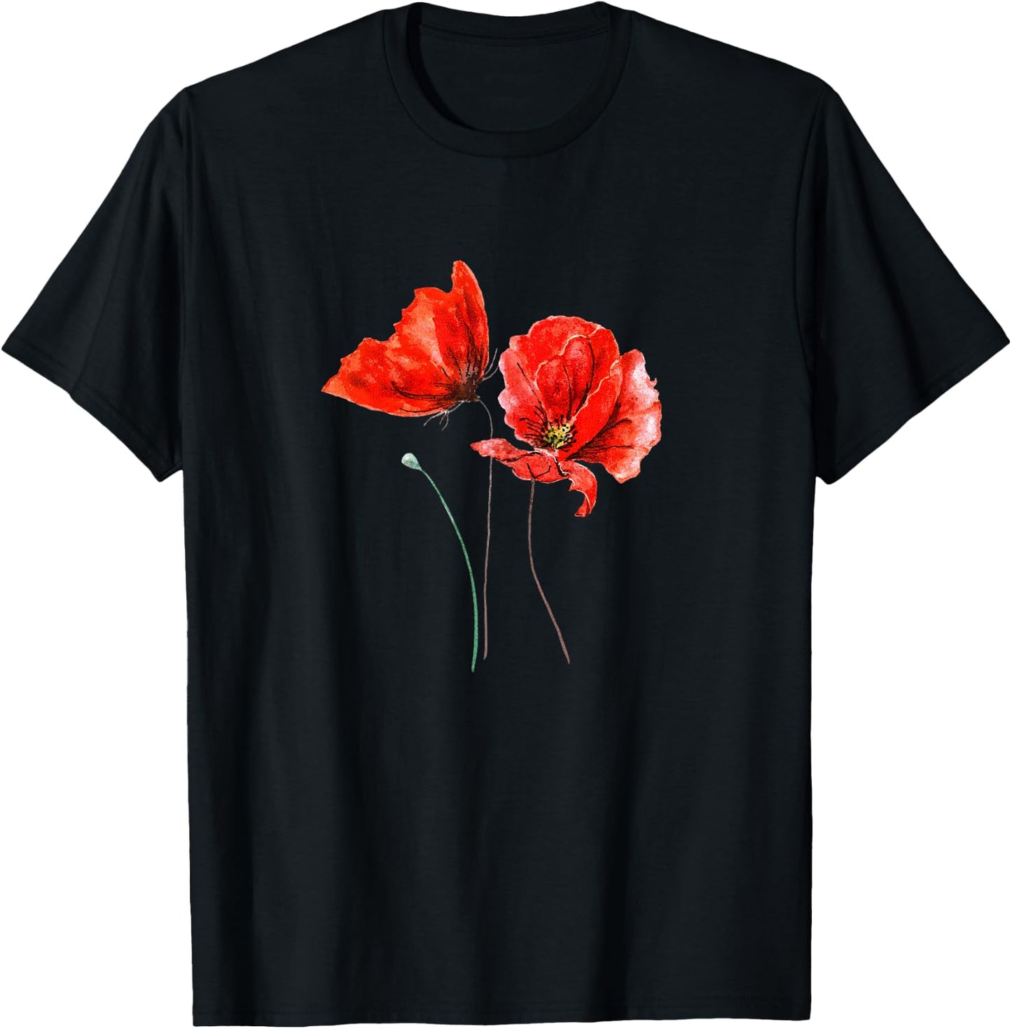 Poppies red poppy flower nature T-Shirt - T-Shirt | Black