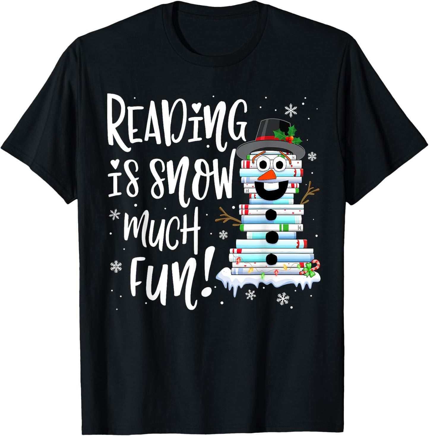 Christmas Reading Snowman Book Book Lover Reader T-Shirt - T-Shirt | Black