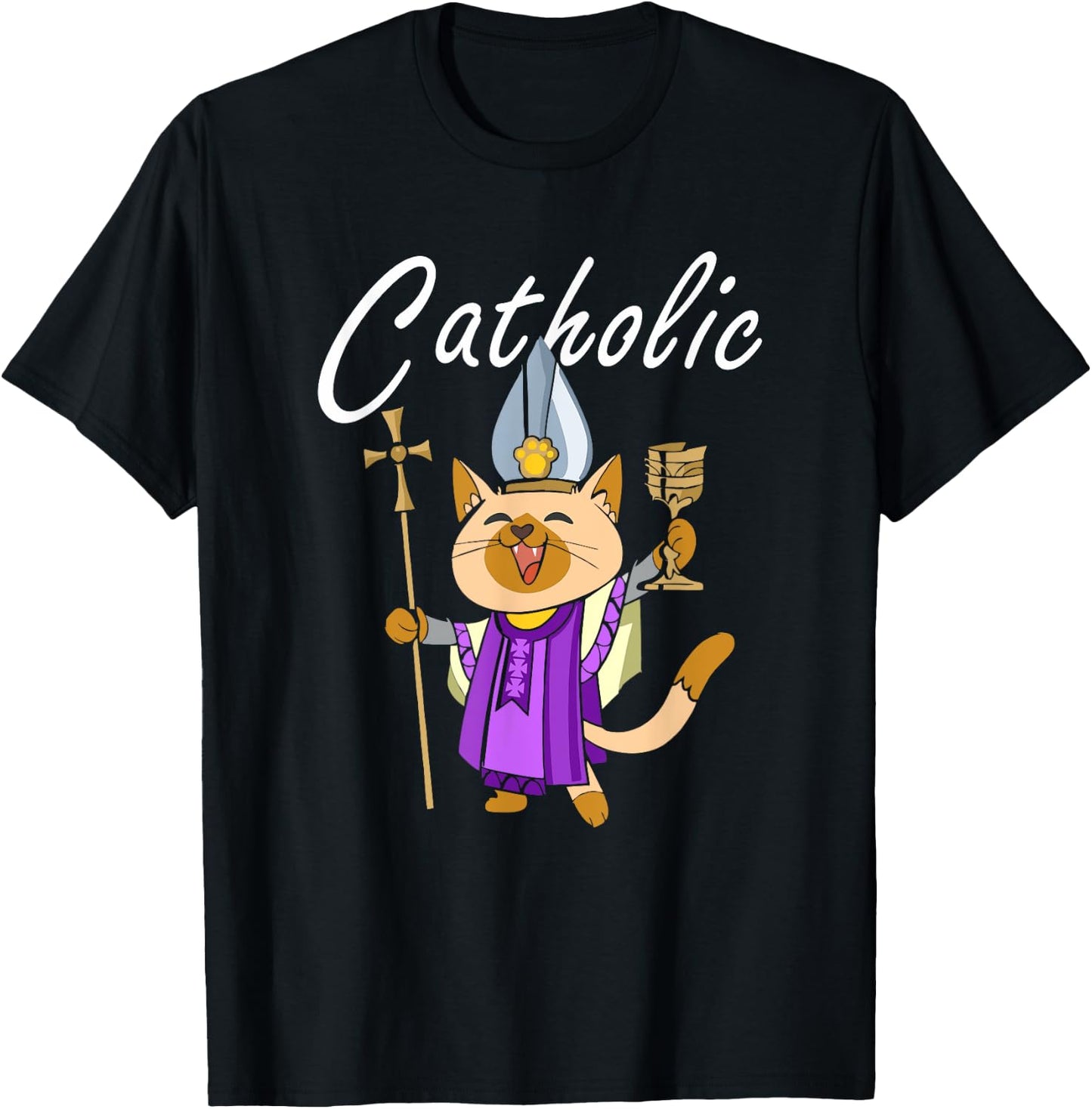 Catholic - Gift Ideas For Christian Catholic Cat Lover Women Kids T-Shirt - T-Shirt | Black