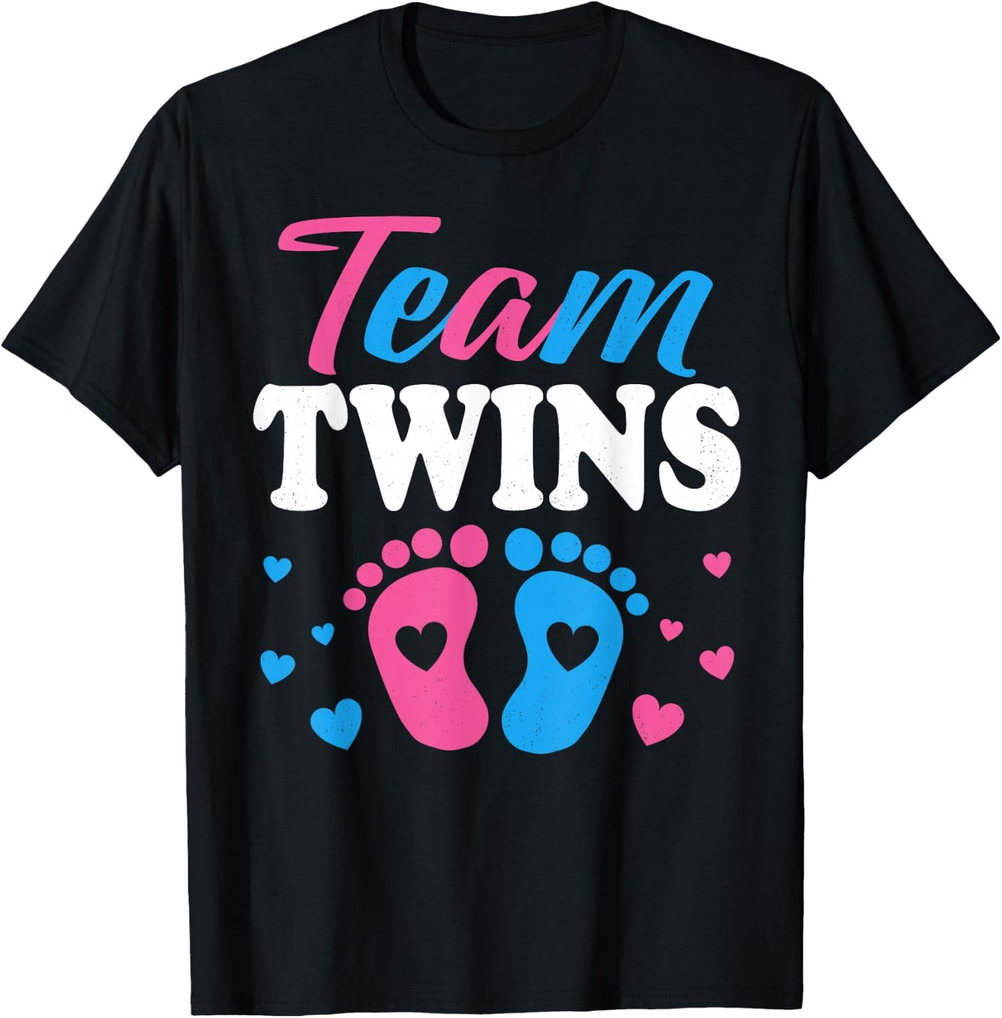 Team Twins Gender Reveal Twin Mom and Dad Boy Girl T-Shirt - T-Shirt | Black