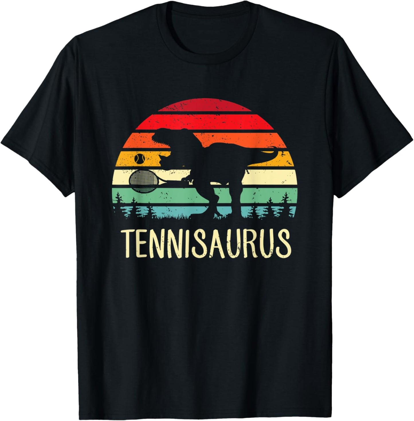 Tennisaurus Dinosaur Gift Dino T-Rex Tennis Sports Athlete T-Shirt - T-Shirt | Black