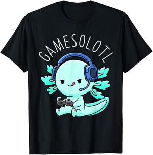 Otaku Lifestyle Threads Shirt Co. Gamesolotl Axolotl Gamer Anime Gifts Kawaii Boys Girls , Black T-Shirt - T-Shirt | Black