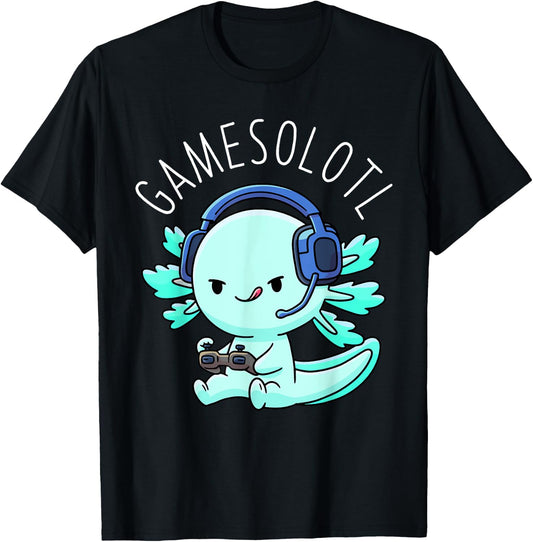 Otaku Lifestyle Threads Shirt Co. Gamesolotl Axolotl Gamer Anime Gifts Kawaii Boys Girls , Black T-Shirt - T-Shirt | Black