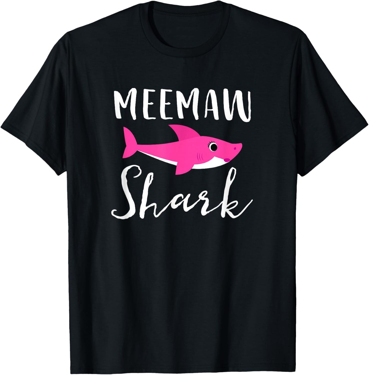 Meemaw Shark Grandma Grandmother Pink Shark Graphic T-Shirt - T-Shirt | Black