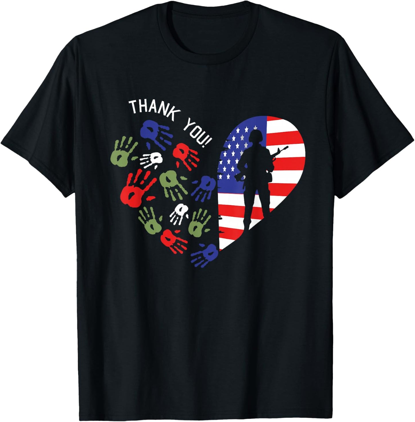 Thank You Veterans Day American Flag Heart Military Army T-Shirt - T-Shirt | Black