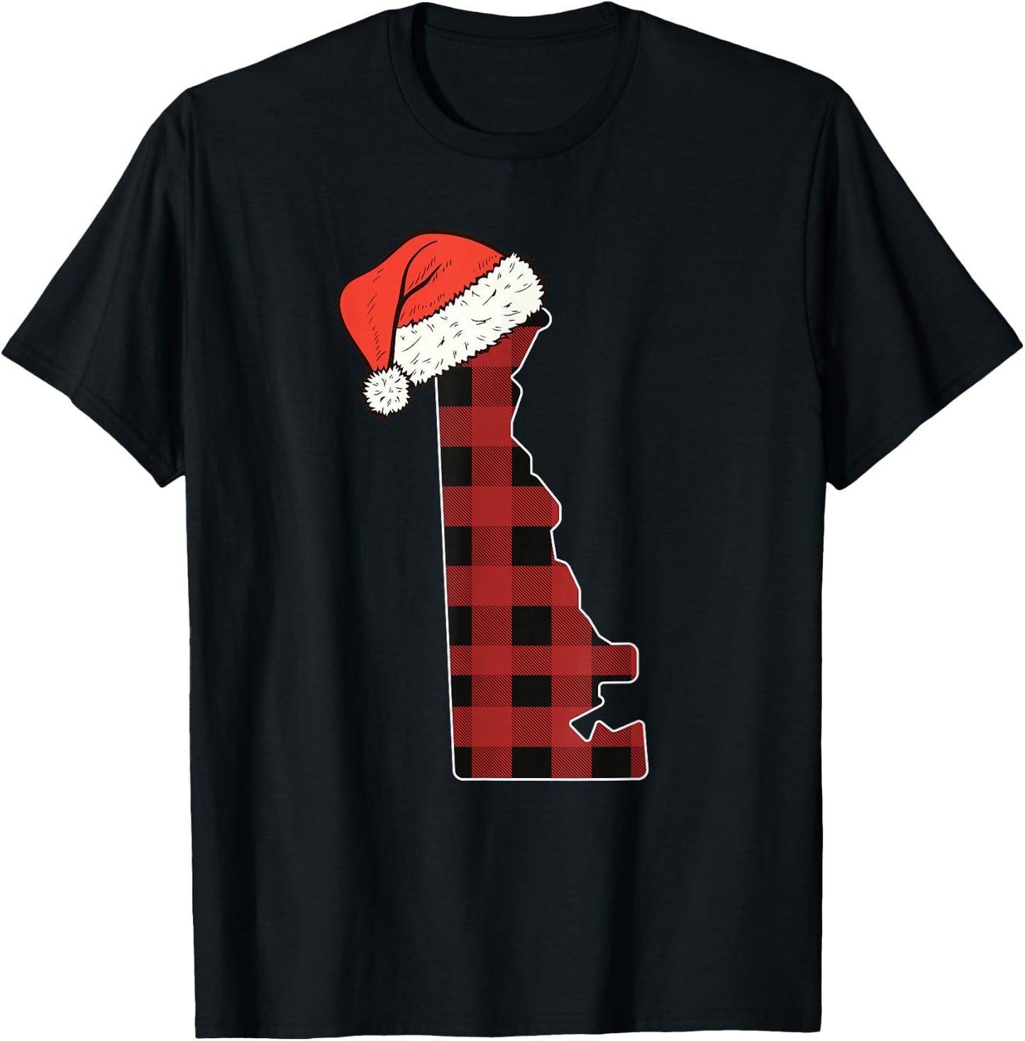 Delaware Plaid Christmas Santa Hat Holiday Matching Design T-Shirt - T-Shirt | Black