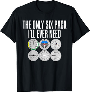Only Six Pack Funny Pilot T Shirt - Airplane Flight T-Shirt - T-Shirt | Black