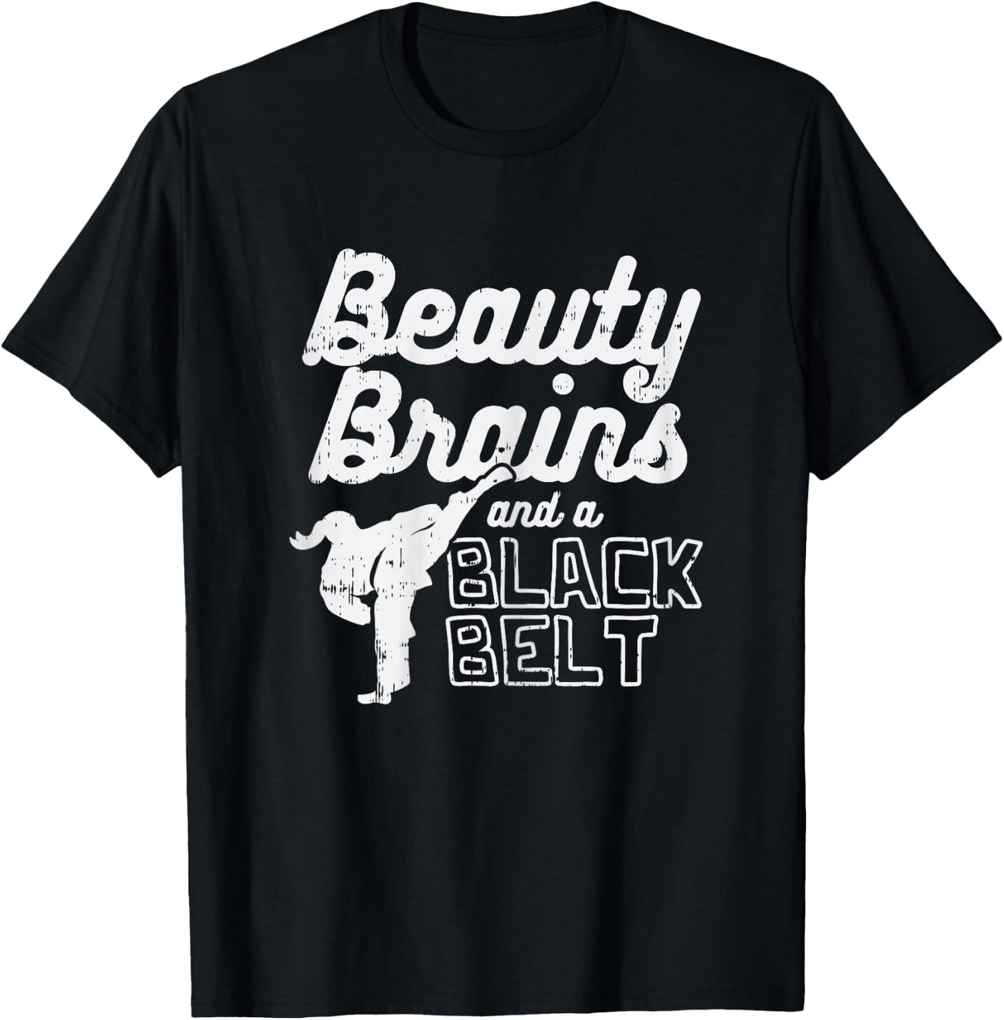 Beauty Brains Black Belt Girl Ponytail Kick Taekwondo Gift T-Shirt - T-Shirt | Black