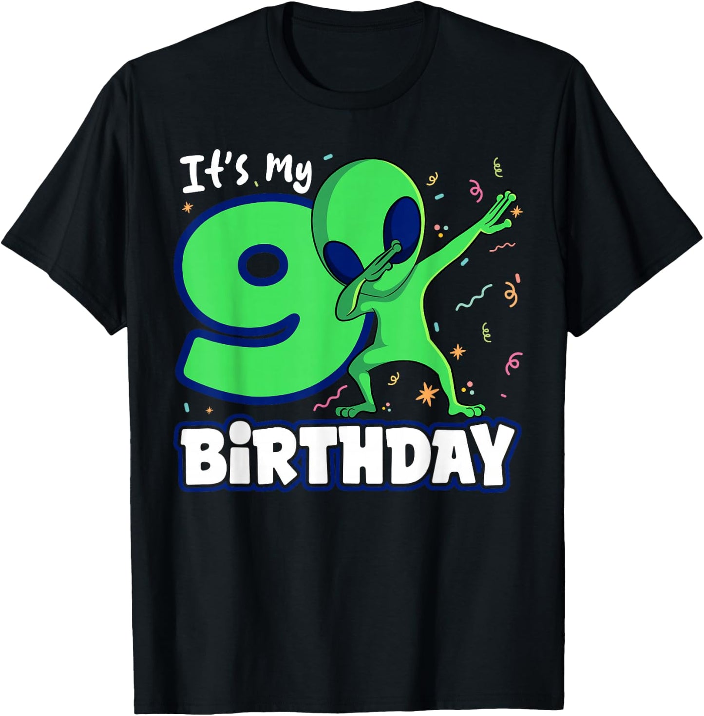Alien 9th Birthday Dub Party Spacecraft UFO Space Galaxy T-Shirt - T-Shirt | Black