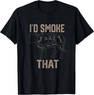 Chef Butcher Cook BBQ Id Smoke That Cow Beef Funny Gift T-Shirt - T-Shirt | Black