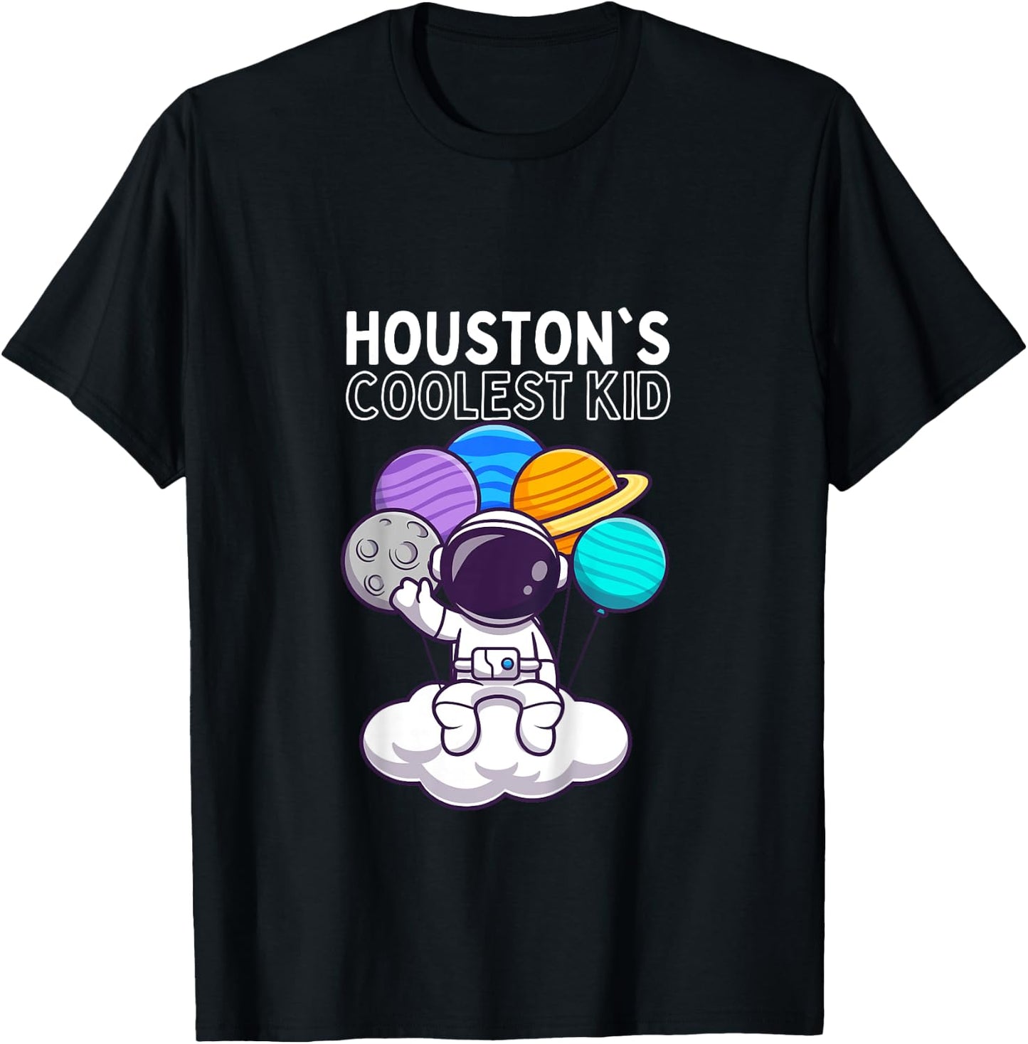 Kids Houston's Coolest Kid Astronaut Balloons Space T-Shirt - T-Shirt | Black