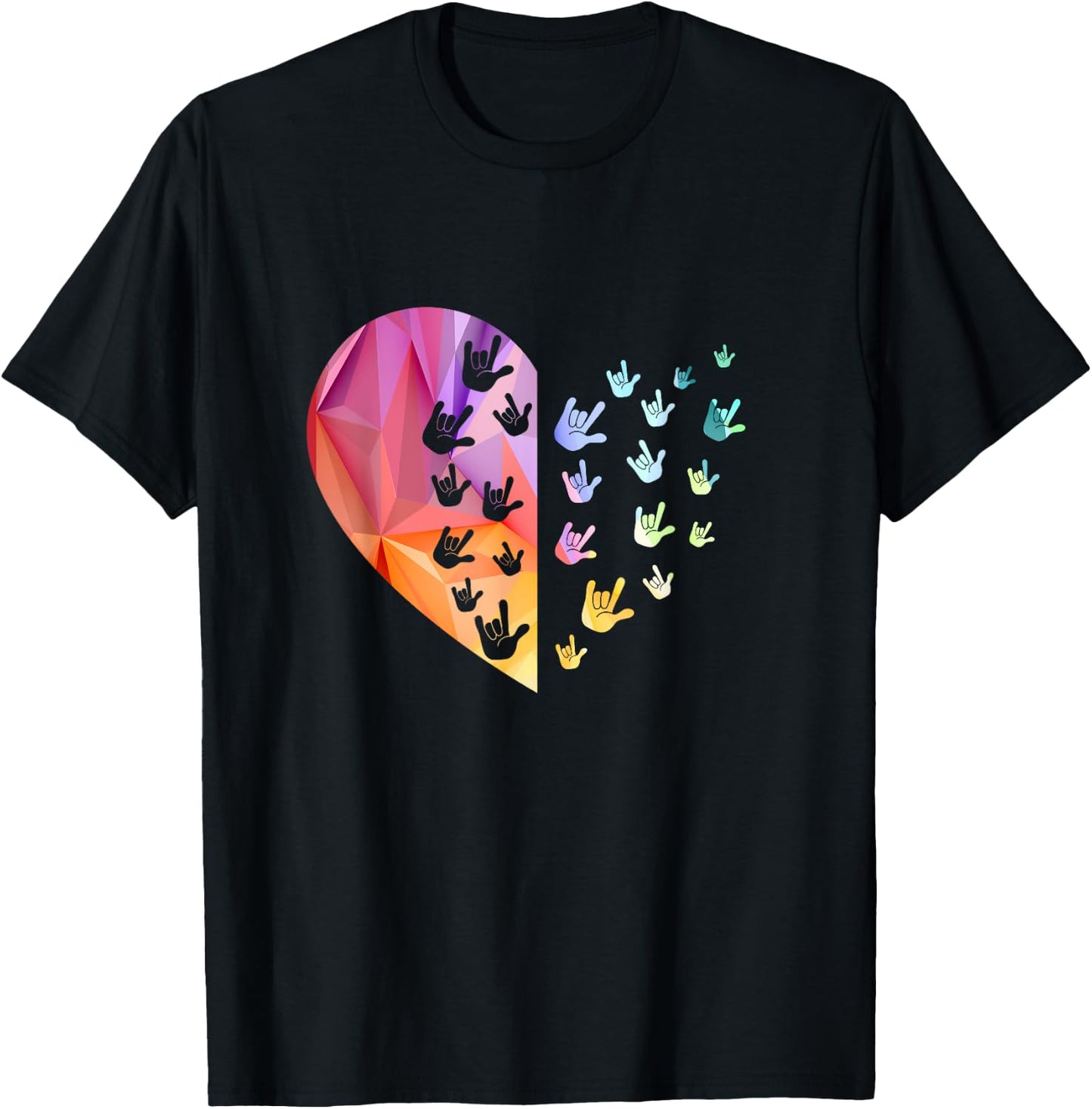 Sign Language Heart - ASL for Deaf Gift, Teacher T-Shirt - T-Shirt | Black